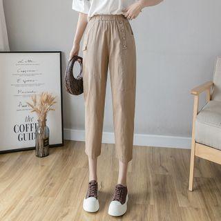 Band-waist Button Tapered Capri Pants