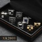 4 Pair Set: Alloy Cufflinks (various Designs) Xk2009 - 4 Pair - Silver & Gold - One Size