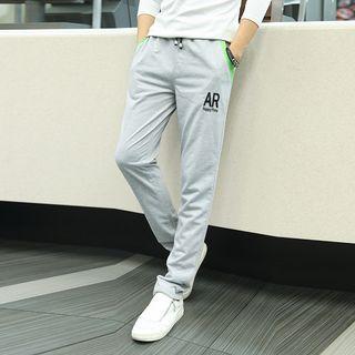 Drawstring Contrast Pocket Trim Lettering Pants