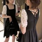 Balloon-sleeve Paneled Floral Print A-line Dress