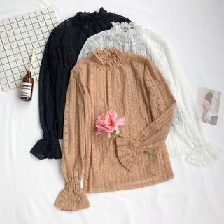 Long-sleeve Ruffle Collar Lace Top