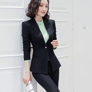 One Button Blazer / Straight-cut Dress Pants / Rhinestone Blouse / Pencil Skirt