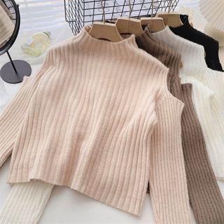 Long-sleeve Off-shoulder Plain Sweater