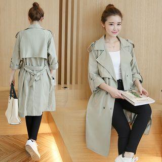Plain Slim-fit Long Trench Coat