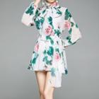 Tie-neck Floral Mini A-line Dress