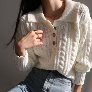 Plain Single-breasted Long-sleeve Cardigan Off-white - One Size