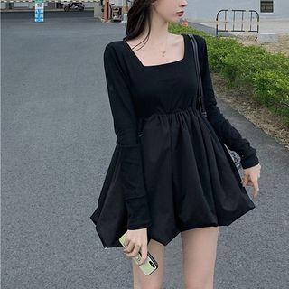 Square Neck Long-sleeve A-line Knit Dress