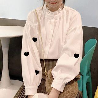 Frill-trim Heart Embroidery Shirt