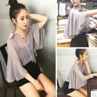 Set: 3/4-sleeve Chiffon Shirt + Camisole Top