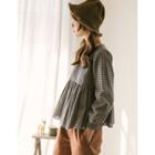 Round-neck A-line Checked Blouse