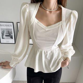 Sweetheart-neck Velvet Peplum Blouse