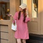 Balloon-sleeve Mini A-line Shirtdress Rose Pink - One Size