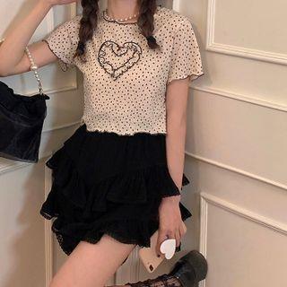 Short-sleeve Flower Print T-shirt Black Printed - Off-white - One Size