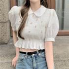 Peter Pan Collar Puff-sleeve Flower Blouse