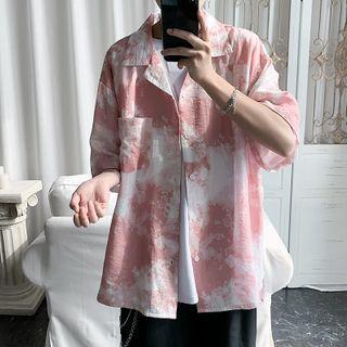 Elbow-sleeve Dye Print Shirt