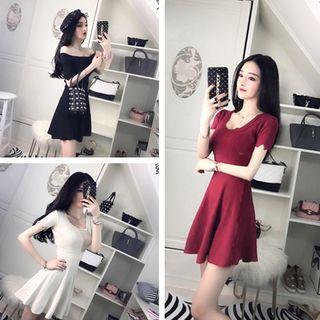 Perforated Short Sleeve Knit Dress