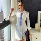 Long-sleeve Striped Panel Mini Shirtdress