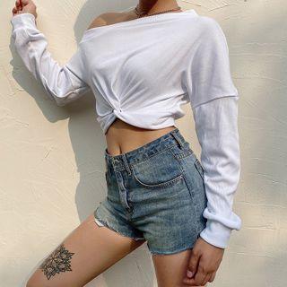 Twisted One-shoulder Cropped Knit Top