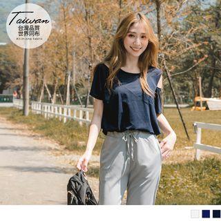 Asymmetric Cutout Short Sleeve Sport Top