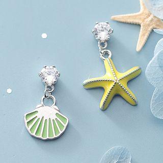 925 Sterling Silver Asymmetric Shell Drop Earring