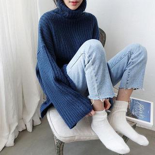 Wide-sleeve Ribbed Turtleneck Sweater