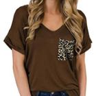 Short-sleeve V-neck Leopard Print T-shirt