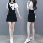 Set: Printed Short-sleeve T-shirt + Mini A-line Jumper Skirt