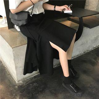 Irregular High-waist Midi Skirt Black - One Size