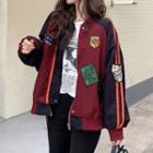 Patched Striped Bomber Jacket