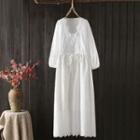 Puff-sleeve Lace Midi Dress White - One Size
