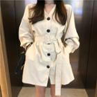 V-neck Long-sleeve Slim-fit Dress Khaki - One Size