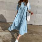 Colored Long T-shirt Dress With Sash