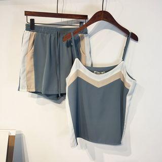 Set: Contrast Trim Chiffon Camisole Top + Shorts