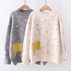 Bear Print Lace-up Sweater