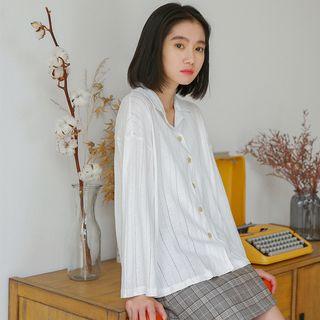 Pinstriped Notch-lapel Blouse White - One Size