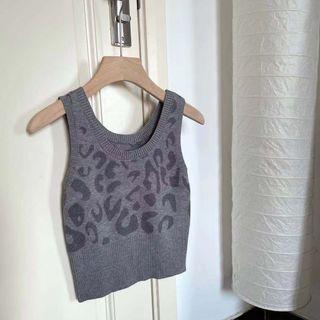 Set: Leopard Print Cardigan + Tank Top Leopard - Gray - One Size