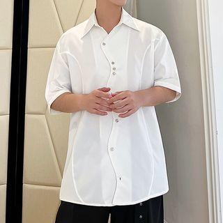 Short-sleeve Asymmetrical Neck Shirt