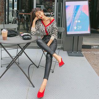 Contrast-trim Leopard Knit Cardigan