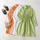 Smock-waist Plain Midi Shirtdress