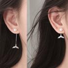 925 Sterling Silver Faux Pearl Whale Tail Earring / Drop Earring