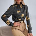 Cat Patterned Long-sleeve Blouse