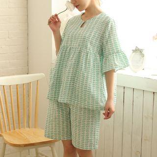 Loungewear Set: Printed Elbow-sleeve Top + Shorts