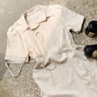 Puff-sleeve Pocket-detail Shirtdress With Sash Beige - One Size