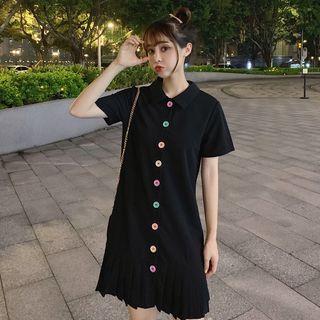 Pleated Hem Short-sleeve Polo Dress