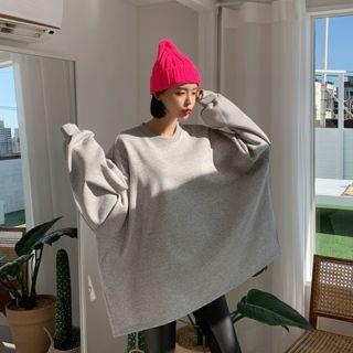 Letter-printed Fleece-lined Oversized Pullover