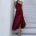 One Shoulder Ruffle A-line Gown