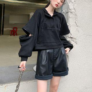 Cropped Zipped Sweatshirt Black - One Size