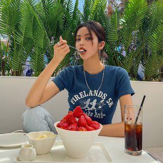 Illustrated Ribbed Cropped T-shirt