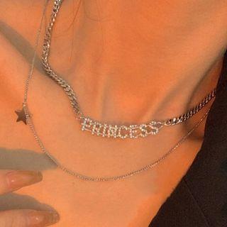 Lettering Rhinestone Layered Choker Lettering Rhinestone - Silver - One Size