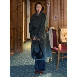 Belted-sleeve Wool Blend Handmade Coat With Belt One Size